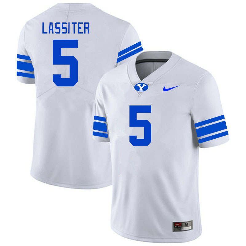 Men #5 Darius Lassiter BYU Cougars College Football Jerseys Stitched Sale-White - Click Image to Close
